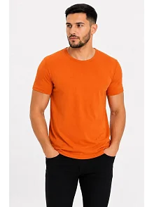 Erkek Basic Tişört Bisiklet Yaka Kısa Kol Günlük Yazlık Slim Fit T-shirt - Turuncu