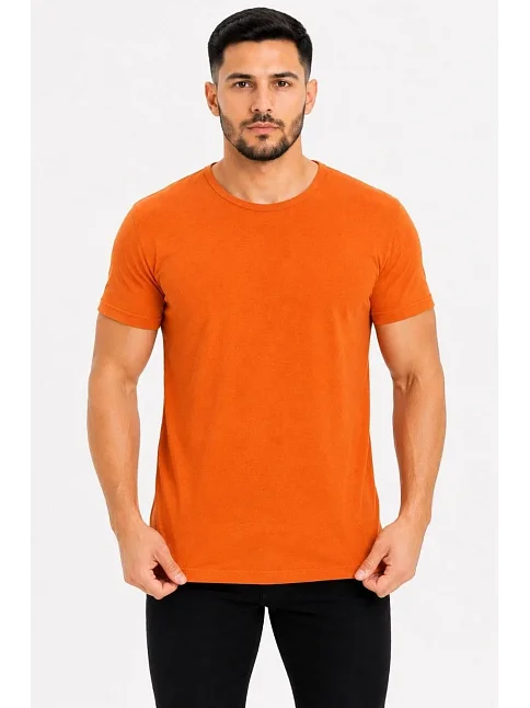 Erkek Basic Tişört Bisiklet Yaka Kısa Kol Günlük Yazlık Slim Fit T-shirt - Turuncu