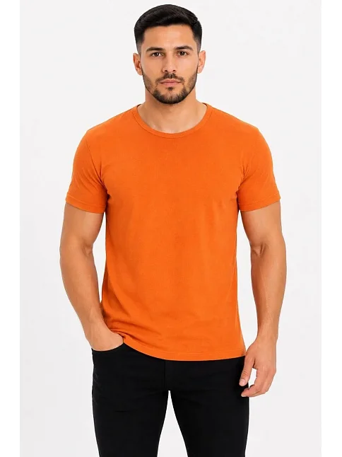 Erkek Basic Tişört Bisiklet Yaka Kısa Kol Günlük Yazlık Slim Fit T-shirt - Turuncu
