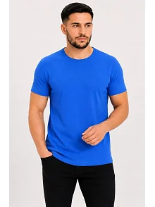 Erkek Basic Tişört Bisiklet Yaka Kısa Kol Günlük Yazlık Slim Fit T-shirt - Saks Mavisi
