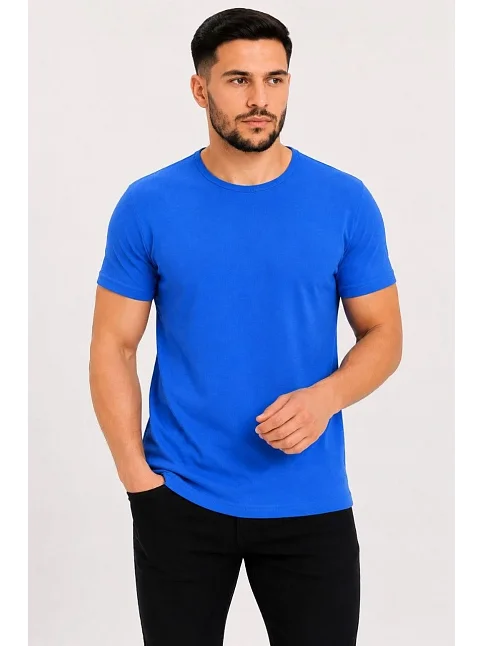 Erkek Basic Tişört Bisiklet Yaka Kısa Kol Günlük Yazlık Slim Fit T-shirt - Saks Mavisi Erkek Basic Tişört Bisiklet Yaka Kısa Kol Günlük Yazlık Slim Fit T-shirt - Saks Mavisi