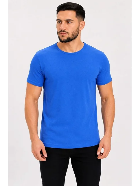 Erkek Basic Tişört Bisiklet Yaka Kısa Kol Günlük Yazlık Slim Fit T-shirt - Saks Mavisi Erkek Basic Tişört Bisiklet Yaka Kısa Kol Günlük Yazlık Slim Fit T-shirt - Saks Mavisi