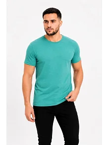 Erkek Basic Tişört Bisiklet Yaka Kısa Kol Günlük Yazlık Slim Fit T-shirt - Su Yeşili