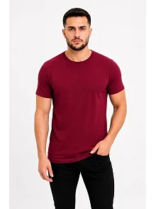 Erkek Basic Tişört Bisiklet Yaka Kısa Kol Günlük Yazlık Slim Fit T-shirt - Bordo