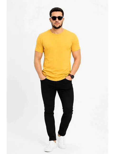 Erkek Basic Tişört Bisiklet Yaka Kısa Kol Günlük Yazlık Slim Fit T-shirt - Sarı