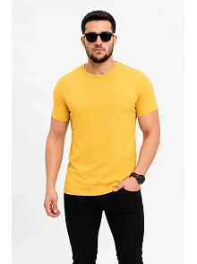 Erkek Basic Tişört Bisiklet Yaka Kısa Kol Günlük Yazlık Slim Fit T-shirt - Sarı