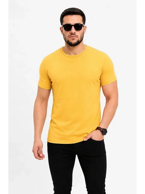 Erkek Basic Tişört Bisiklet Yaka Kısa Kol Günlük Yazlık Slim Fit T-shirt - Sarı