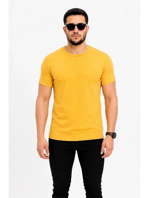 Erkek Basic Tişört Bisiklet Yaka Kısa Kol Günlük Yazlık Slim Fit T-shirt - Sarı