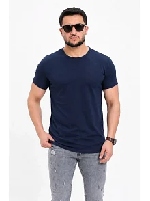 Erkek Basic Tişört Bisiklet Yaka Kısa Kol Günlük Yazlık Slim Fit T-shirt - Lacivert