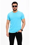 Erkek Basic Tişört Bisiklet Yaka Kısa Kol Günlük Yazlık Slim Fit T-shirt - Açık Mavi