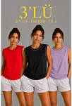 Kadın 3’lü Kolsuz Sporcu Atlet Seti Yazlık Bisiklet Yaka - Siyah, Kırmızı, Lila Kadın 3’lü Kolsuz Sporcu Atlet Seti Yazlık Bisiklet Yaka - Siyah, Kırmızı, Lila