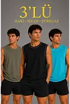 Erkek 3’lü Kolsuz Sporcu Atlet Seti Yazlık Bisiklet Yaka - Siyah, Haki, Açık Mavi Erkek 3’lü Kolsuz Sporcu Atlet Seti Yazlık Bisiklet Yaka - Siyah, Haki, Açık Mavi