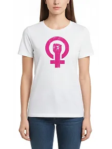 8 Mart Dünya Kadınlar Günü Baskılı Oversize Bisiklet Yaka T-shirt - Beyaz