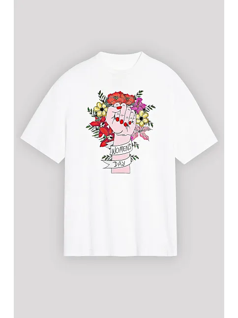 8 Mart Dünya Kadınlar Günü İçin Özel Baskılı T-shirt - Beyaz