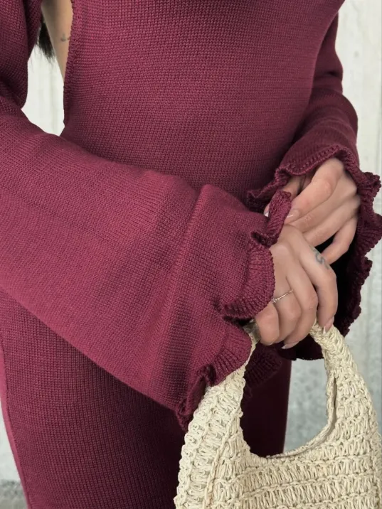 Acık Sırt Detaylı Maxi Uzun Boy Elbise- Bordo Acık Sırt Detaylı Maxi Uzun Boy Elbise- Bordo