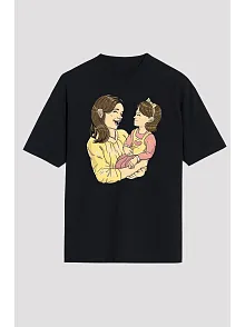 Anneler Gününe Özel Tasarım Anne Kız Baskılı T-shirt - Siyah