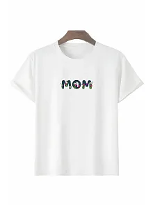 Anneler Gününe Özel Tasarım Mom Çiçek Baskılı T-shirt - Beyaz