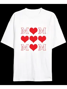 Anneler Gününe Özel Tasarım Mom Kalp Baskılı T-shirt - Beyaz