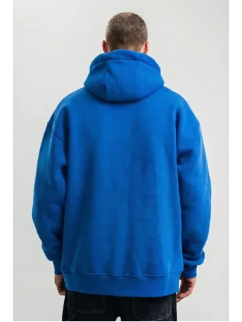 Erkek Saks Mavi Double Oversize 3 İplik Pamuklu Kapüşonlu Kanguru Cepli Sweatshirt Hoodie - Saks Mavi