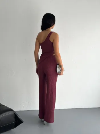 Asimetrik Crop Pantalon ikili Takım - Gül Kurusu Asimetrik Crop Pantalon ikili Takım - Gül Kurusu