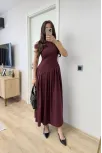 Asimetrik Düşük Yaka Kolsuz Uzun Elbise - Bordo Asimetrik Düşük Yaka Kolsuz Uzun Elbise - Bordo