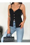 Askılı Dekolte Deraylı Bluz Crop - Siyah