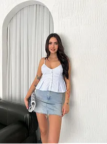 Askılı Dekolte Detaylı Crop - Açık Mavi