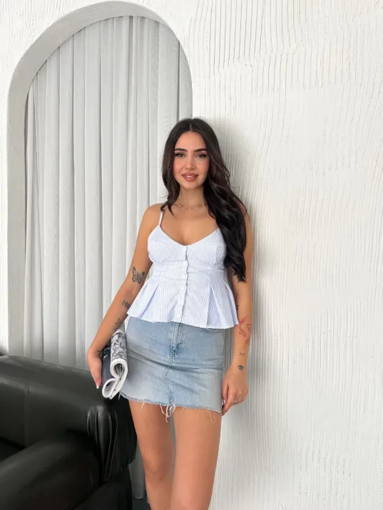 Askılı Dekolte detaylı crop - Açık Mavi Askılı Dekolte detaylı crop - Açık Mavi