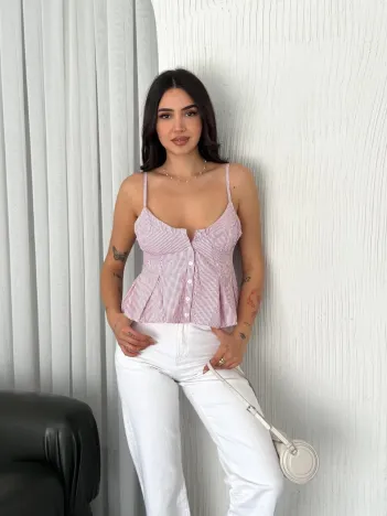 Askılı Dekolte deraylı crop - Kırmızı Askılı Dekolte deraylı crop - Kırmızı