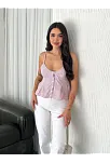 Askılı Dekolte Deraylı Crop - Kırmızı