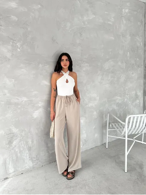 Ayrobin Oversize Kadın Pantalon - Bej