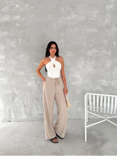 Ayrobin Oversize Kadın Pantalon - Bej
