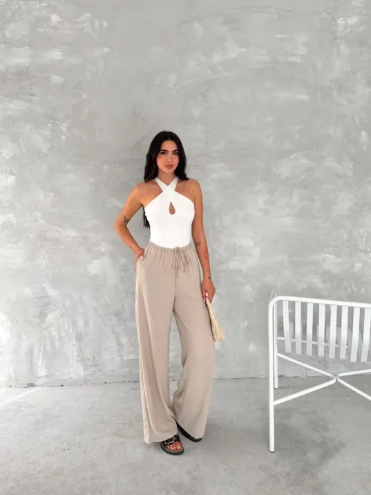 Ayrobin Oversize Kadın Pantalon - Bej Ayrobin Oversize Kadın Pantalon - Bej