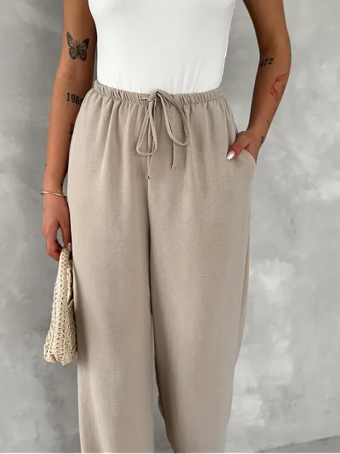 Ayrobin Oversize Kadın Pantalon - Bej
