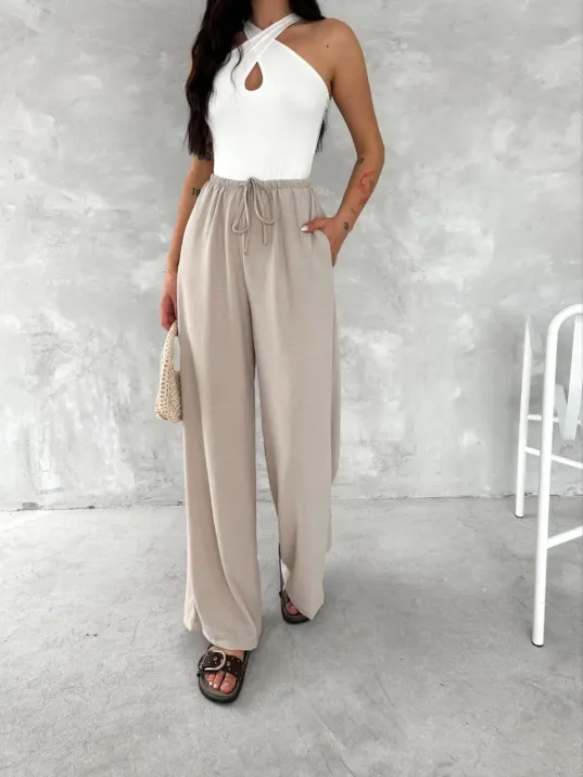 Ayrobin Oversize Kadın Pantalon - Bej Ayrobin Oversize Kadın Pantalon - Bej