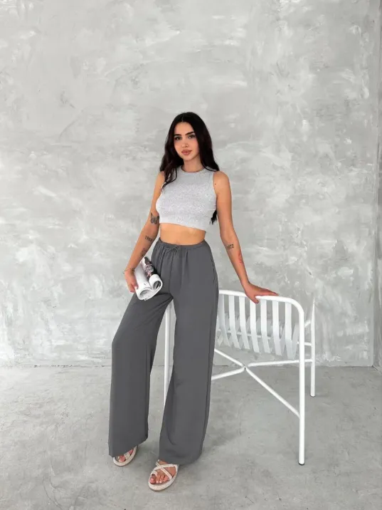 Ayrobin Oversize Kadın Pantalon - Füme