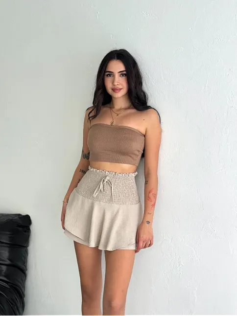 Ayrobin Şortlu Etek - Bej