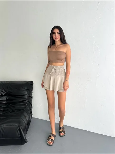 Ayrobin Şortlu Etek - Bej