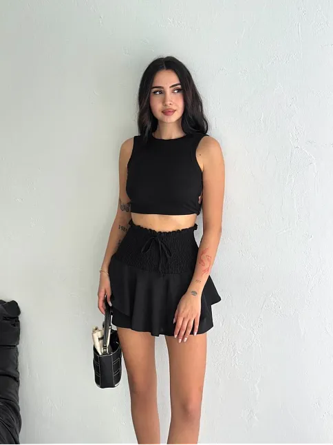 Ayrobin Şortlu Etek - Siyah