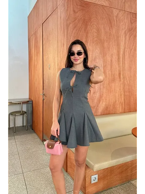 Bağcık Detaylı Kolsuz Mini Elbise - Antrasit