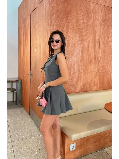 Bağcık Detaylı Kolsuz Mini Elbise - Antrasit