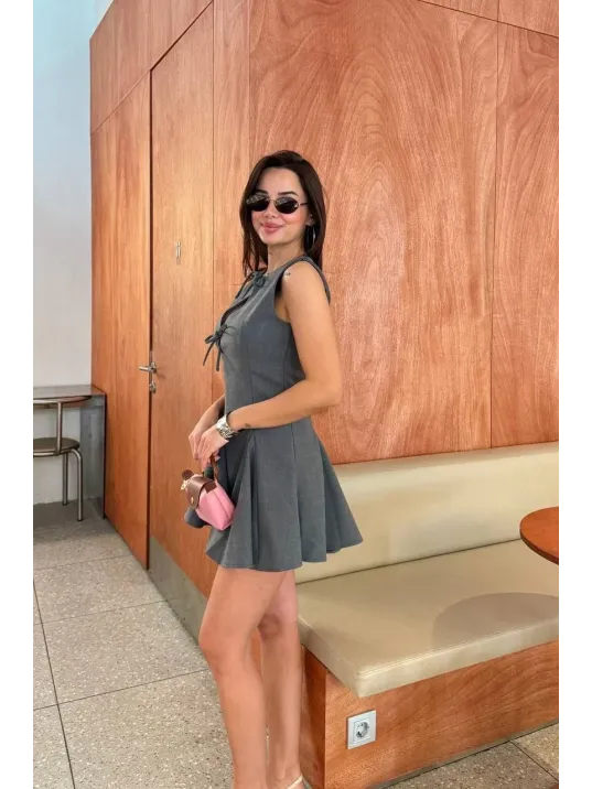 Bağcık detaylı Kolsuz Mini Elbise - Antrasit Bağcık detaylı Kolsuz Mini Elbise - Antrasit