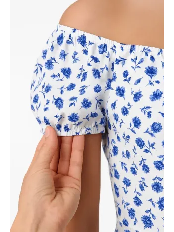 Bardot Omuzu Acık Çiçek Desenli Elbise - Desenli Bardot Omuzu Acık Çiçek Desenli Elbise - Desenli