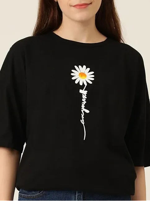 Baskılı Kadın T-shirt - Siyah