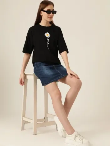 Baskılı Kadın T-shirt - Siyah Baskılı Kadın T-shirt - Siyah