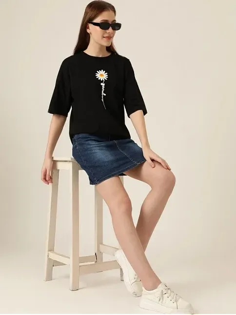 Baskılı Kadın T-shirt - Siyah