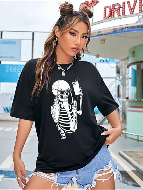 Baskılı Kadın T-shirt - Siyah
