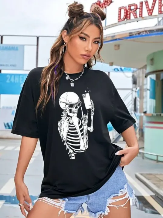 Baskılı Kadın T-shirt - Siyah