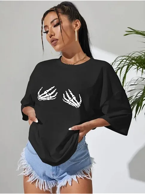Baskılı Kadın T-shirt - Siyah