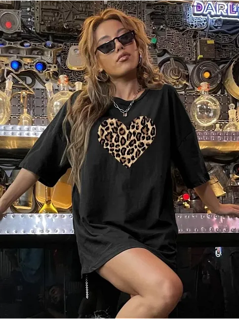 Baskılı Kadın T-shirt - Siyah